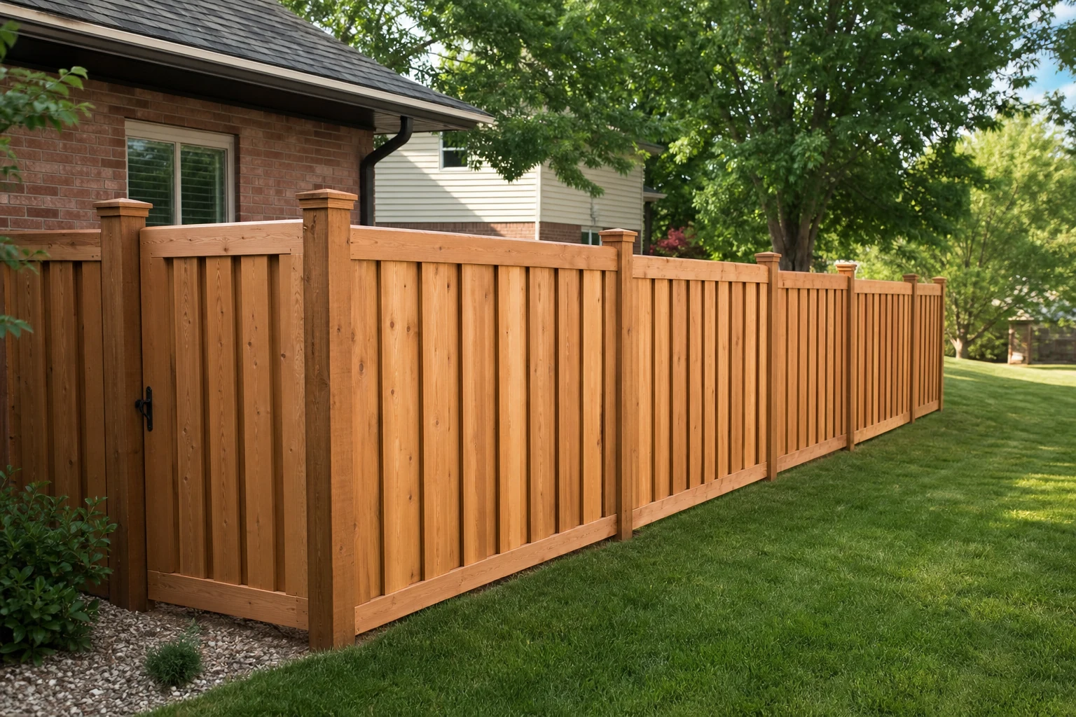 Cedar shadowbox privacy fence with a matching walk gate