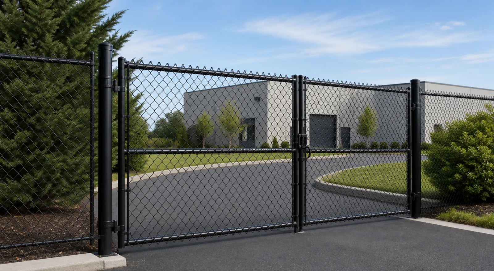 Commercial chain-link fence and vehicle gate