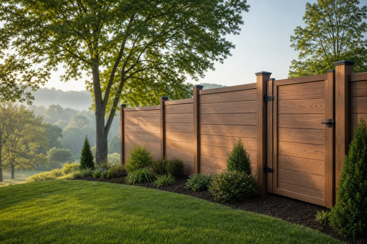 Composite privacy fence beside a Central Kentucky home
