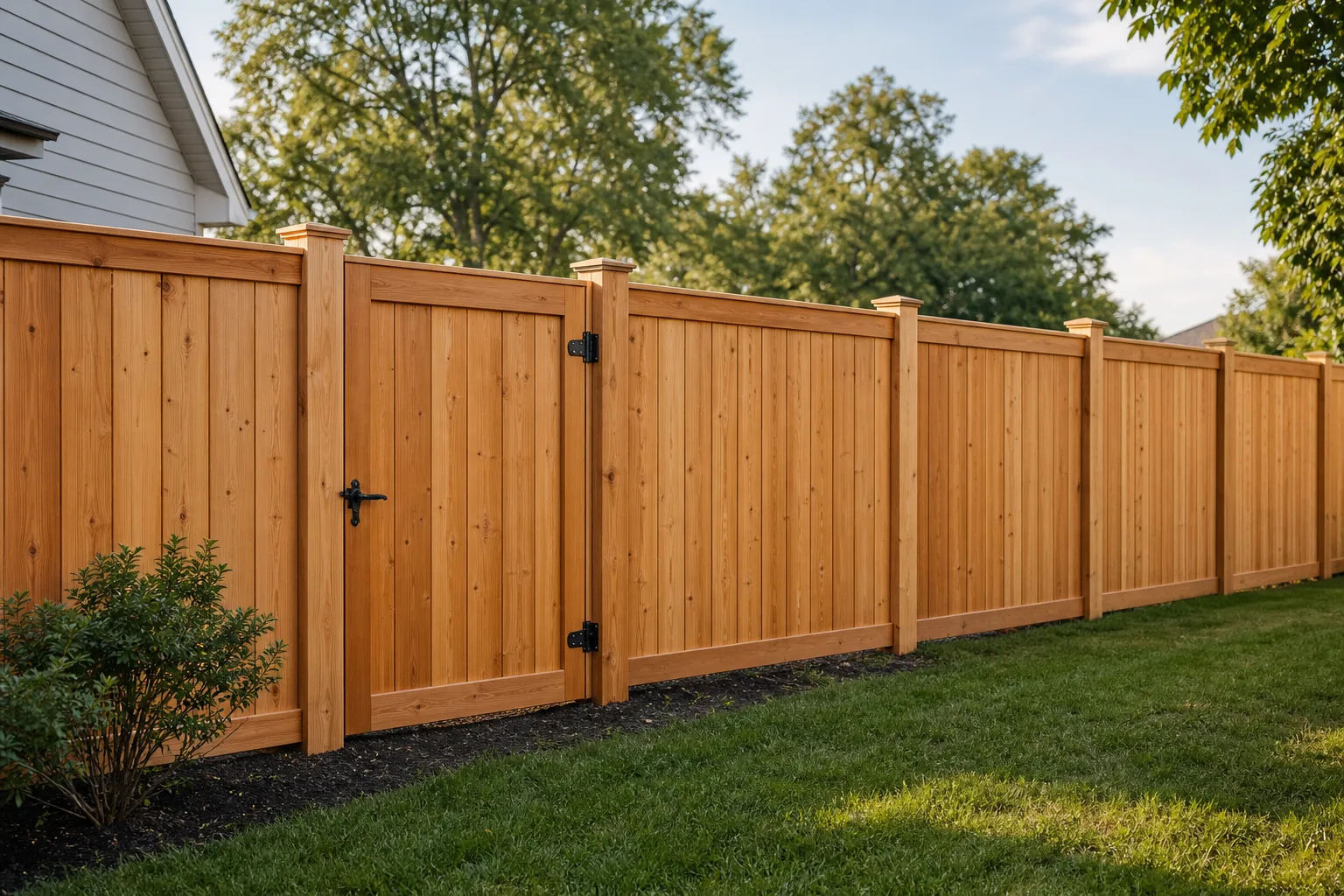 Cedar privacy fence and walk gate beside a Central Kentucky yard